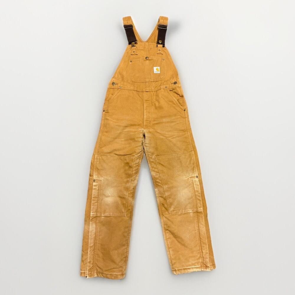 Vintage Carhartt Boys Overalls Large Quilted Lined Double Knee Brown - Picture 1 of 9